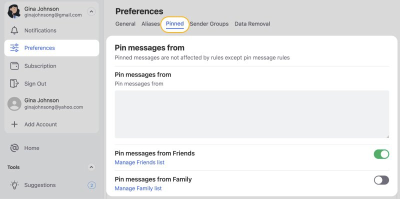 Pinned messages feature in Clean Email app