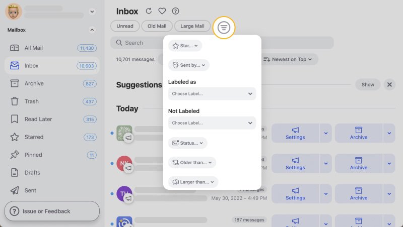 All filters feature in Clean Email
