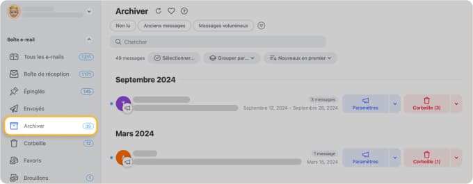 Fonctionnalité de dossier d'archivage dans Clean Email