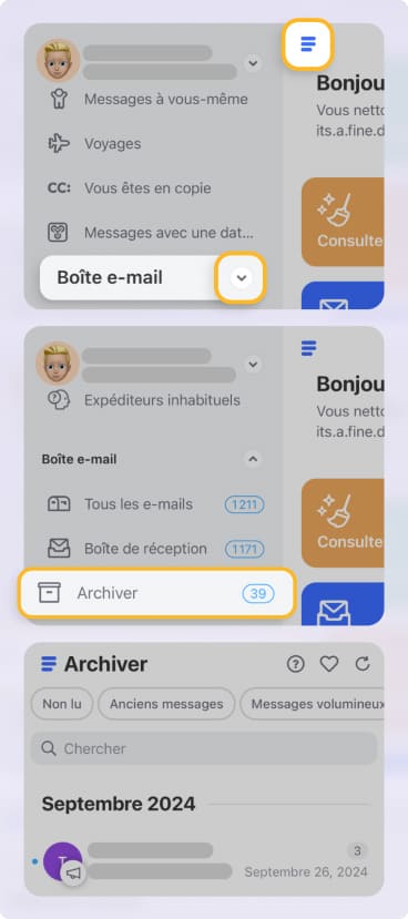 Fonctionnalité de dossier d'archivage dans l'application mobile Clean Email