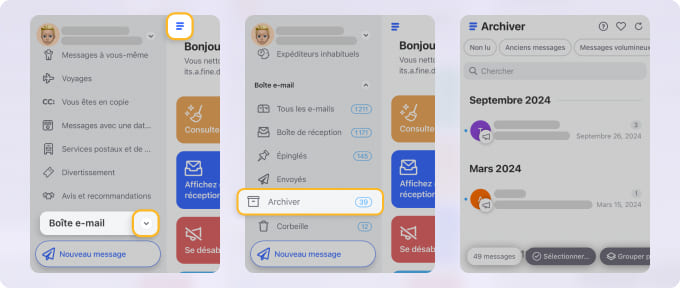 Fonctionnalité de dossier d'archivage dans l'application mobile Clean Email