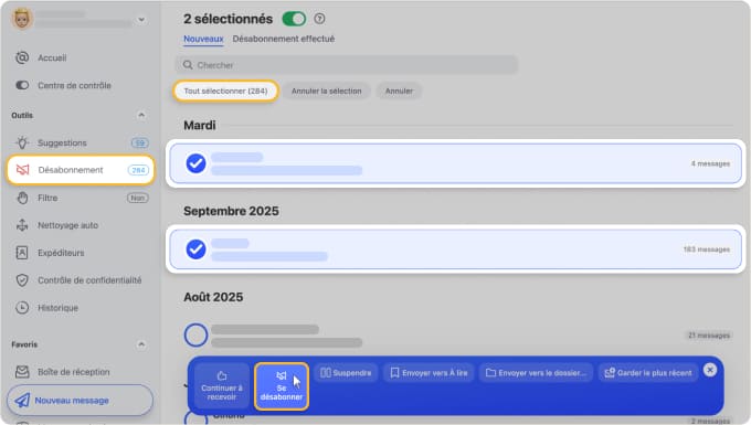 Se désabonner en masse des e-mails avec Clean Email