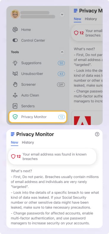 Protect your inbox by checking for known data breaches and security incidents with Clean Email