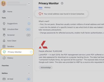 Privacy Monitor feature in Clean Email