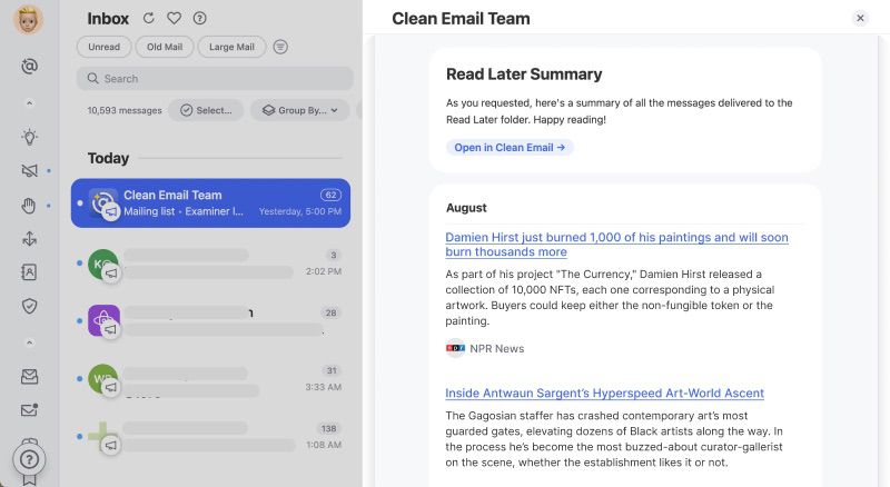 Read Later feature in Clean Email