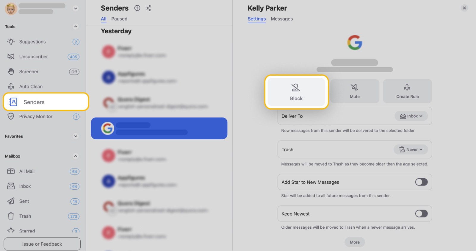 can i block someone via email