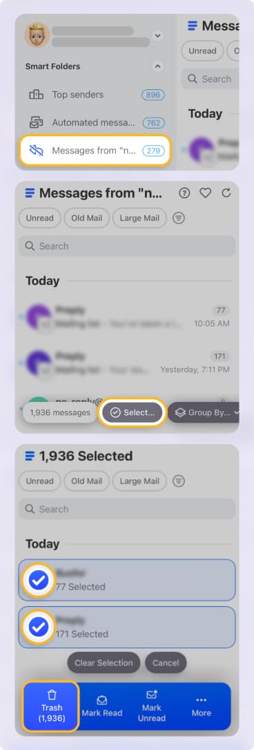 Bulk delete all automated messages in Clean Email