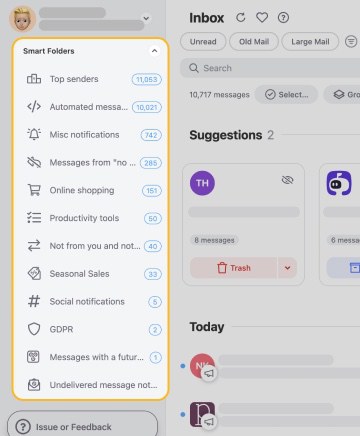 Smart Folders feature in Clean Email