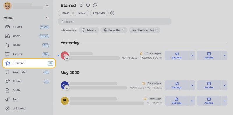 Email mark as Starred to easily find them when needed