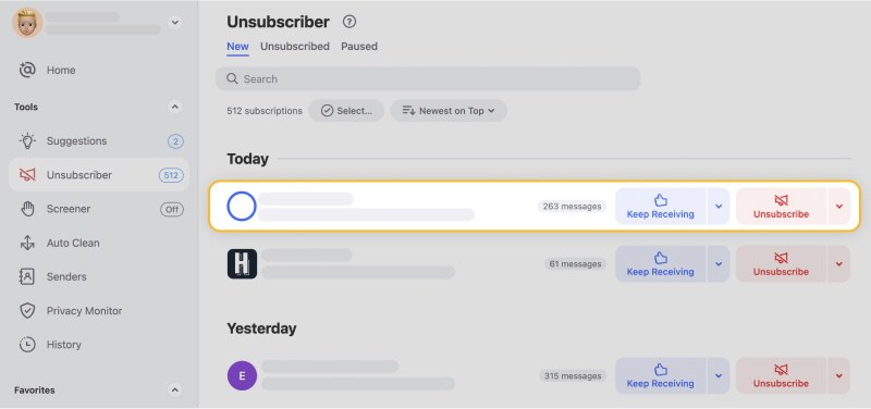 The Unsubscriber feature in Clean Email