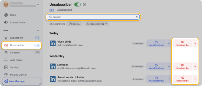 Stop LinkedIn from sending emails using Clean Email