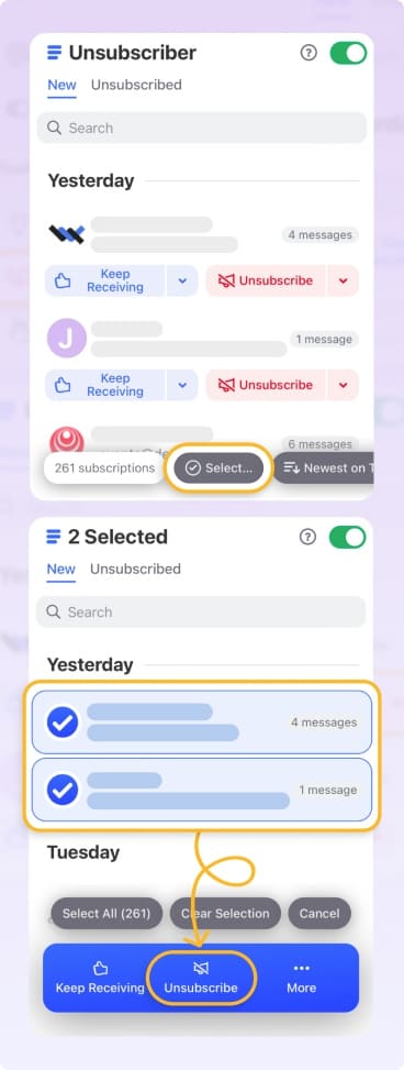 Mass unsubscribe from Gmail messages in Clean Email