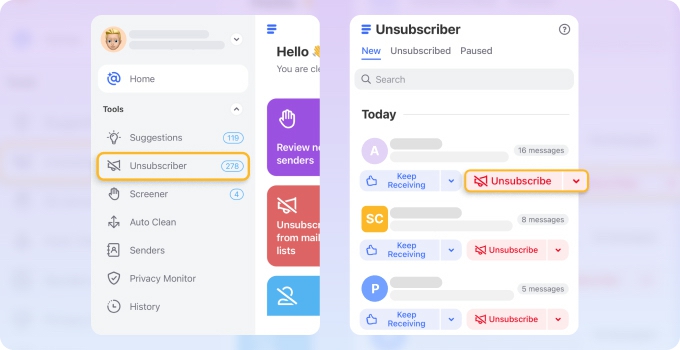 Unsubscriber feature in Clean Email