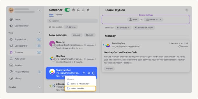 Sending messages to specific folders