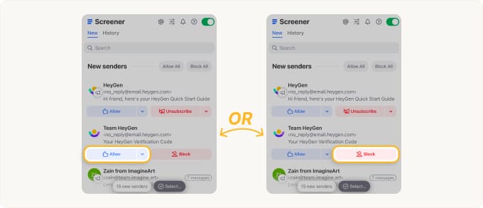 Approve or Block Senders After Review