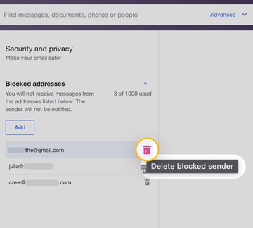 Mark spam messages and review blocked senders in settings